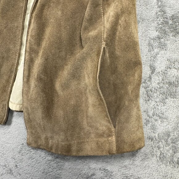 Vintage Suede Leather Jacket Open Front Western Tan Distressed Sz 12 Argentina - Picture 7 of 12